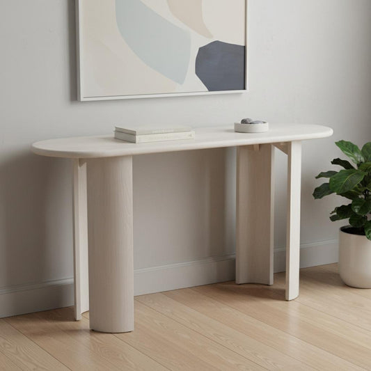 58" White Solid Wood Oval Console Table