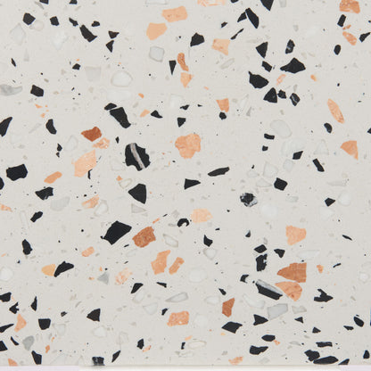 36" White and Black Faux Terrazzo and Steel Oval Console Table With Shelf