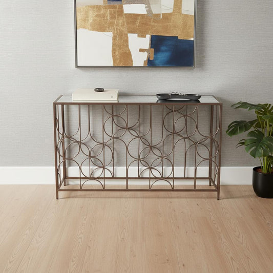 50" Bronze Mirrored Glass and Steel Frame Console Table