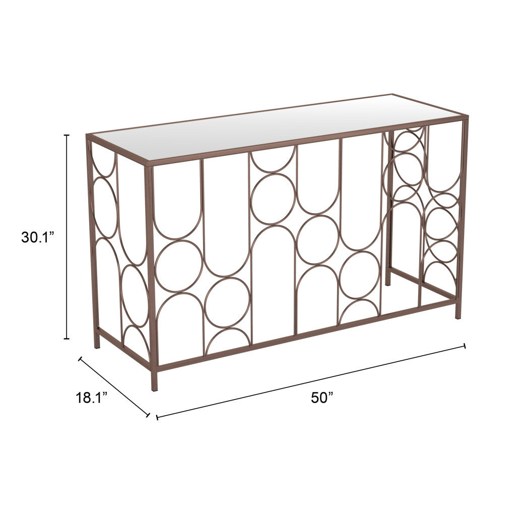 50" Bronze Mirrored Glass and Steel Frame Console Table