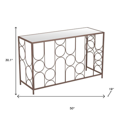 50" Bronze Mirrored Glass and Steel Frame Console Table