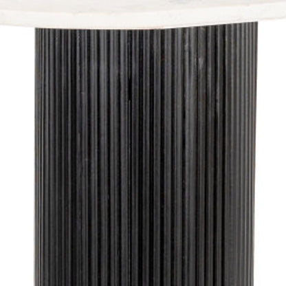 52" White and Black Genuine Marble and Solid Wood Oval Double Pedestal Console Table