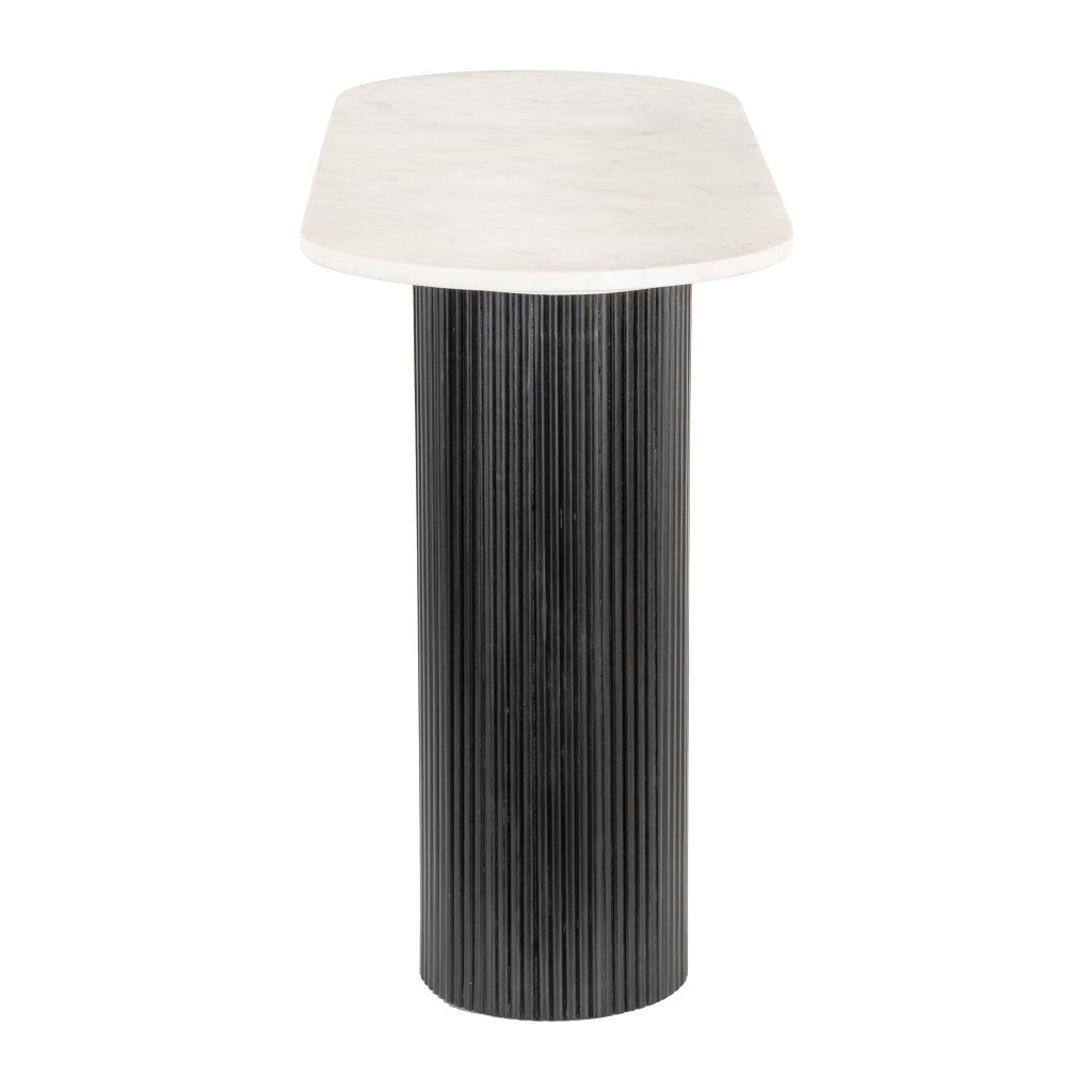 52" White and Black Genuine Marble and Solid Wood Oval Double Pedestal Console Table