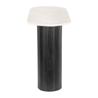 52" White and Black Genuine Marble and Solid Wood Oval Double Pedestal Console Table