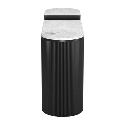 Set of Two 35" White and Black Genuine Marble and Solid Wood Oval Solid Console Tables