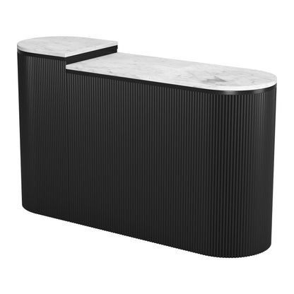 Set of Two 35" White and Black Genuine Marble and Solid Wood Oval Solid Console Tables