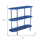 36" Blue Steel Oval Console Table With Two Shelves