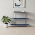 36" Blue Steel Oval Console Table With Two Shelves