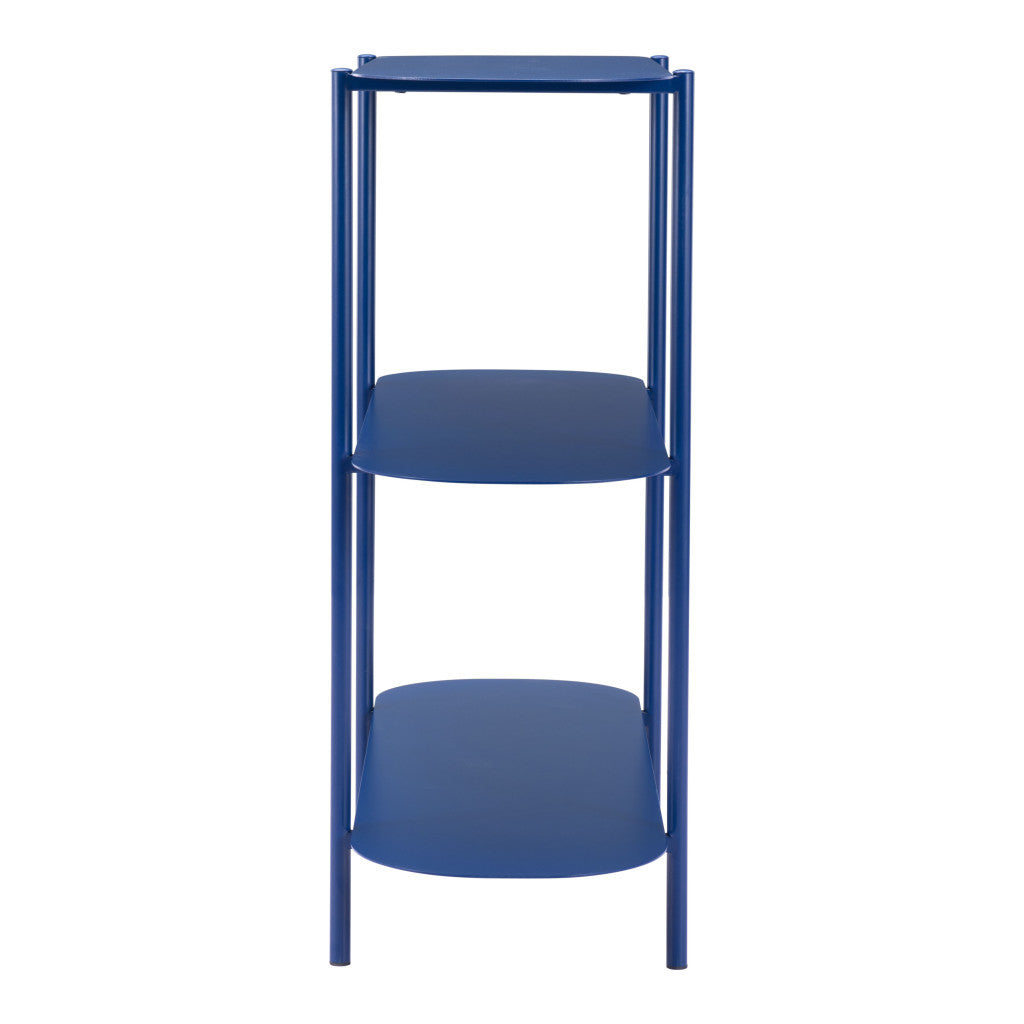 36" Blue Steel Oval Console Table With Two Shelves