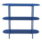 36" Blue Steel Oval Console Table With Two Shelves