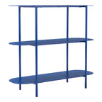 36" Blue Steel Oval Console Table With Two Shelves