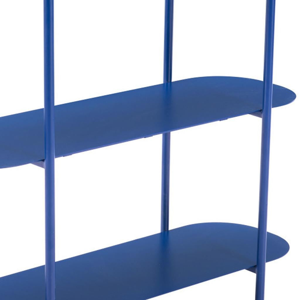 36" Blue Steel Oval Console Table With Two Shelves