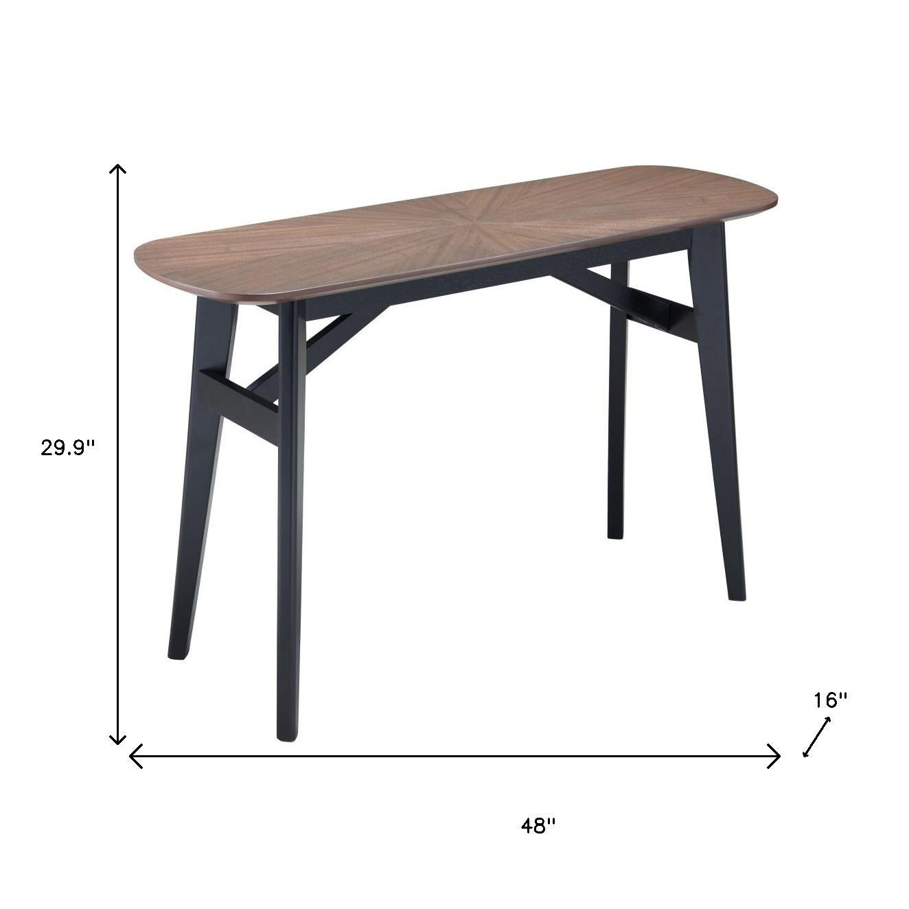 48" Espresso and Black Solid Wood Oval Console Table