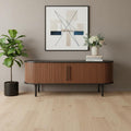 60" Black And Walnut Wood Ribbed Texture Sideboard with Two Sliding Doors
