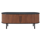 60" Black And Walnut Wood Ribbed Texture Sideboard with Two Sliding Doors