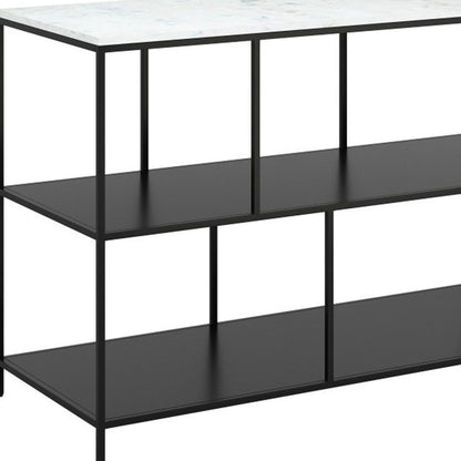 54" White and Black Genuine Marble and Steel Frame Console Table With Two Shelves