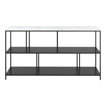54" White and Black Genuine Marble and Steel Frame Console Table With Two Shelves