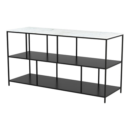 54" White and Black Genuine Marble and Steel Frame Console Table With Two Shelves