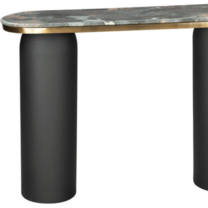 43" Black and Gold Genuine Marble and Steel Double Pedestal Console Table