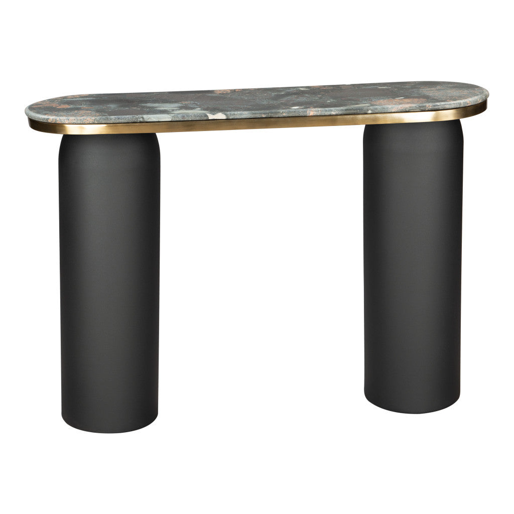 43" Black and Gold Genuine Marble and Steel Double Pedestal Console Table