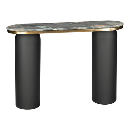 43" Black and Gold Genuine Marble and Steel Double Pedestal Console Table
