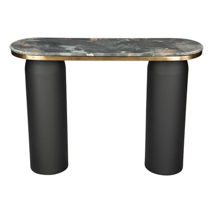 43" Black and Gold Genuine Marble and Steel Double Pedestal Console Table