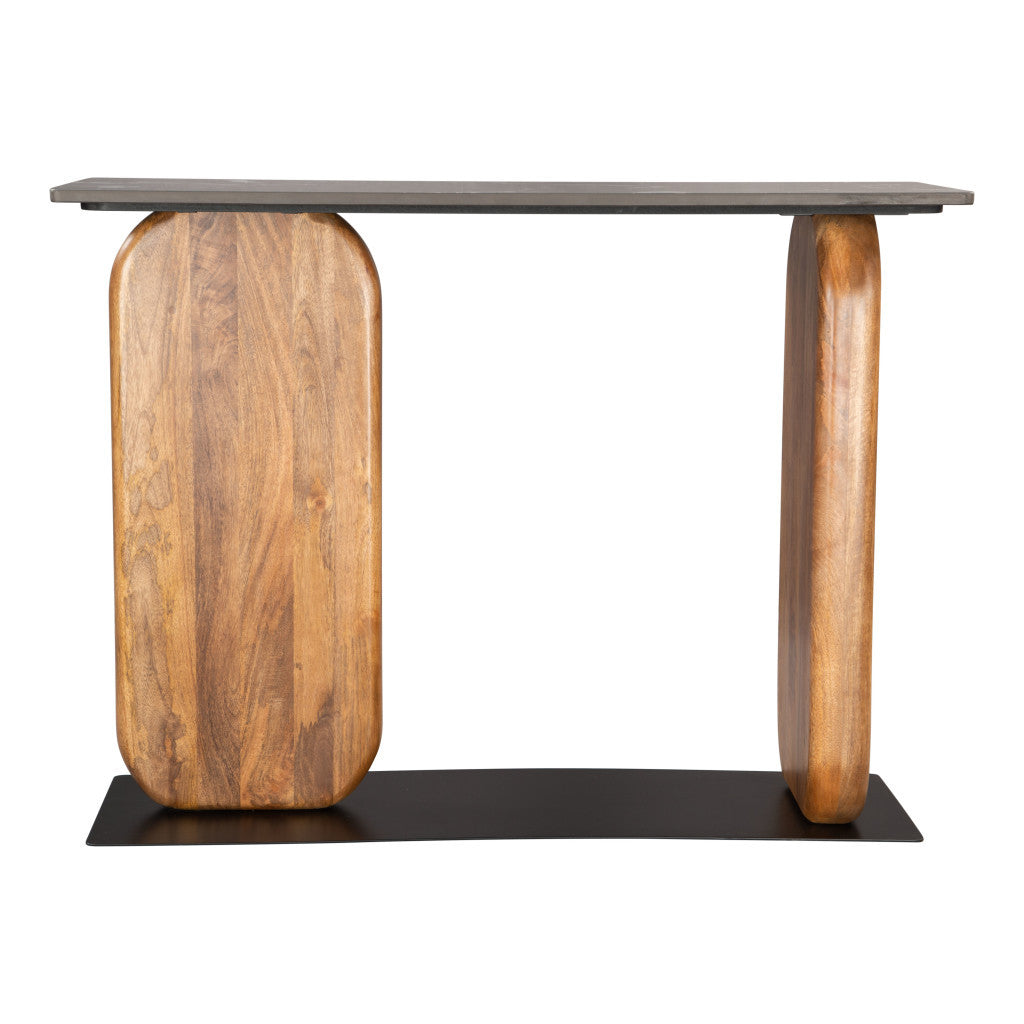 43" Black and Brown Genuine Marble and Solid Wood Solid Console Table