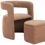 26" Brown Upholstered Arm Chair With Ottoman