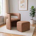 26" Brown Upholstered Arm Chair With Ottoman