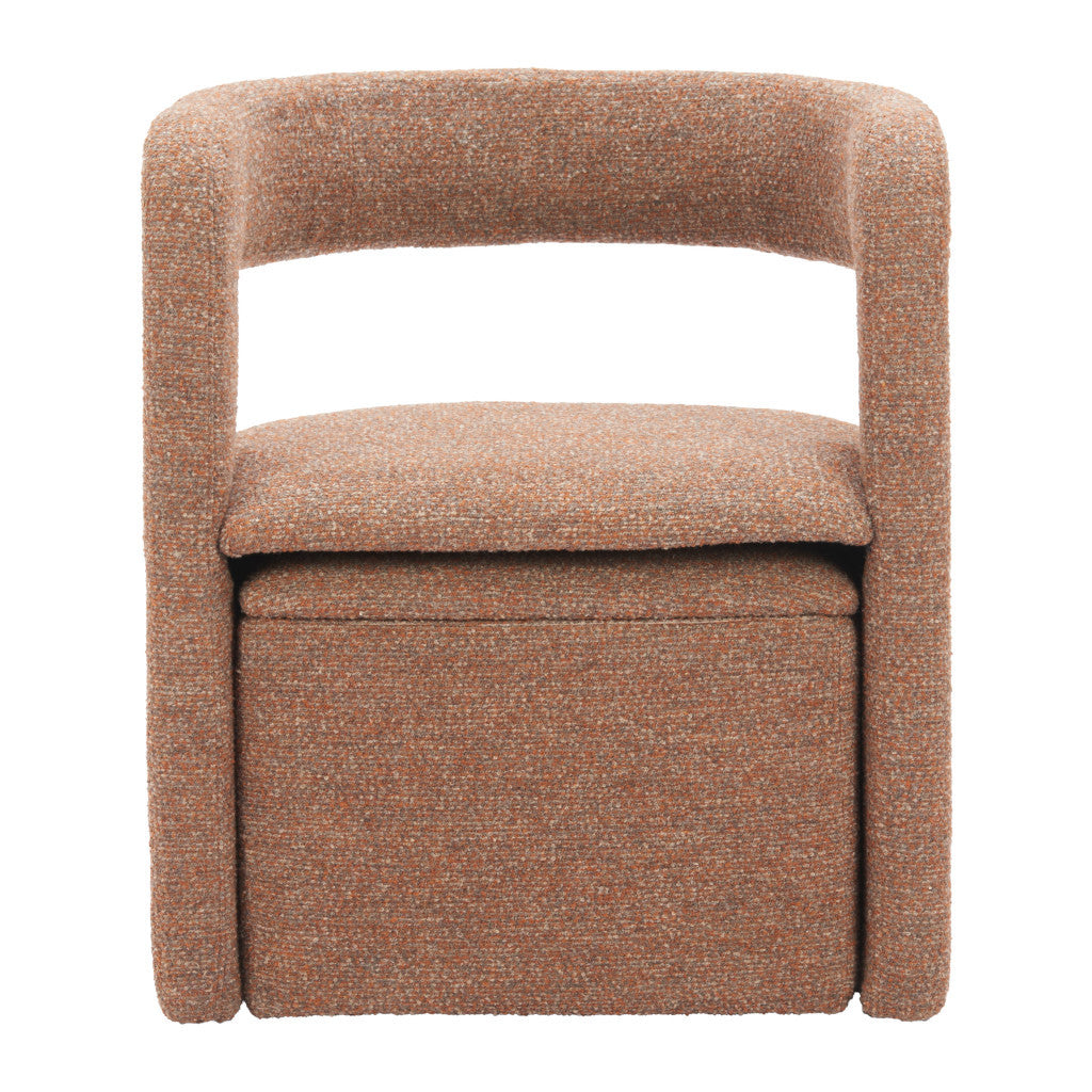 26" Brown Upholstered Arm Chair With Ottoman