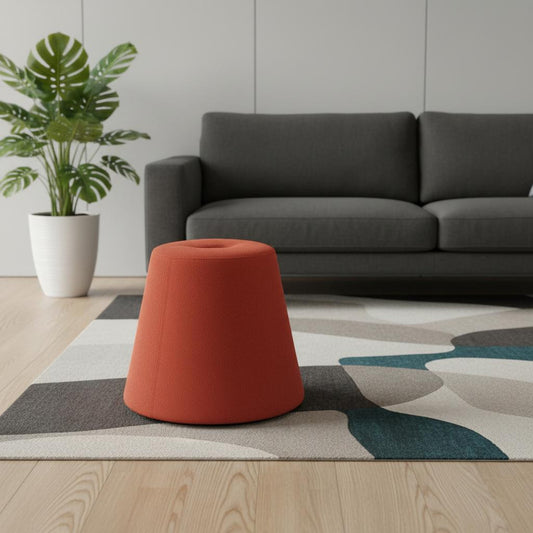 19" Red Fabric Round Ottoman