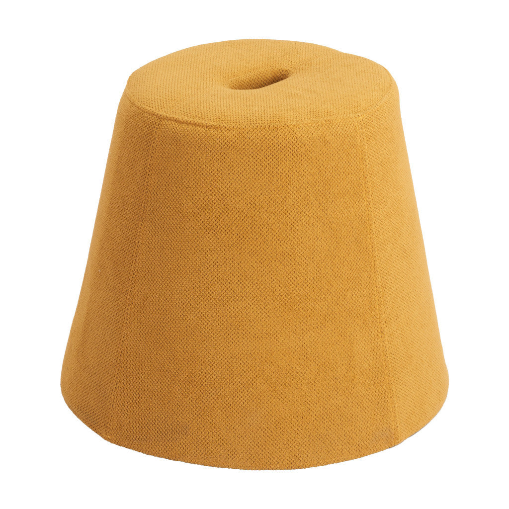 19" Yellow and Orange Fabric Round Ottoman