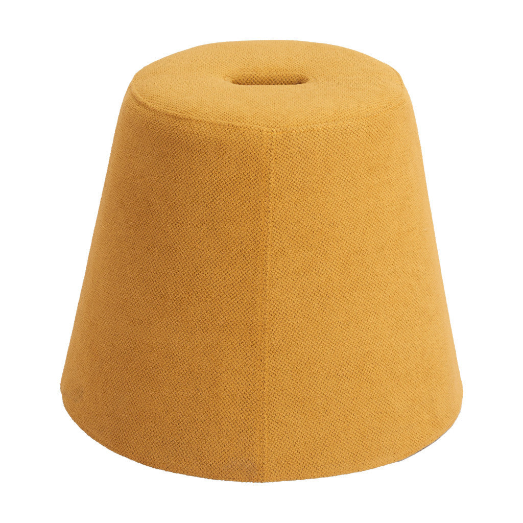 19" Yellow and Orange Fabric Round Ottoman