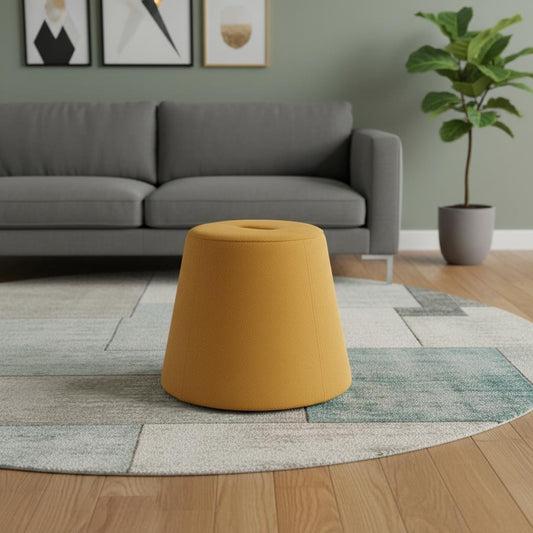 19" Yellow and Orange Fabric Round Ottoman