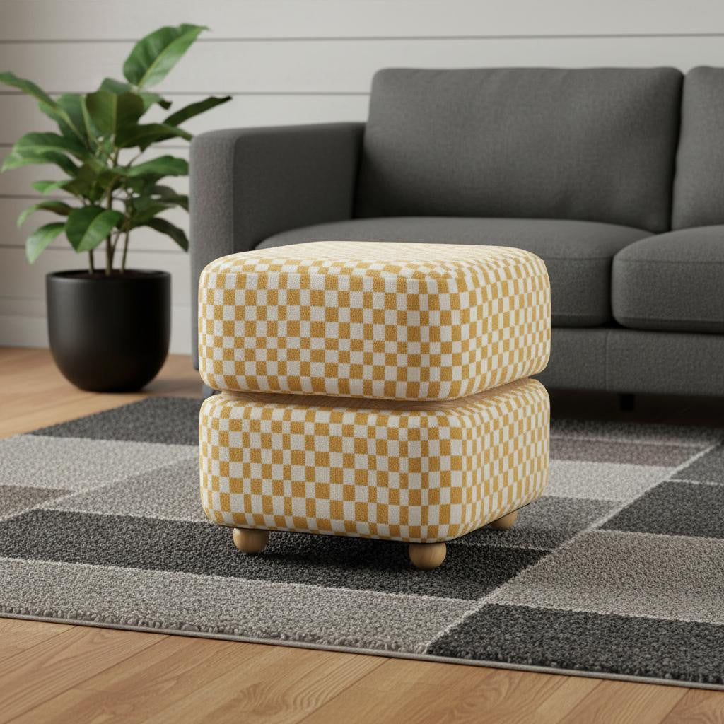 19" Natural and Yellow Fabric Ottoman