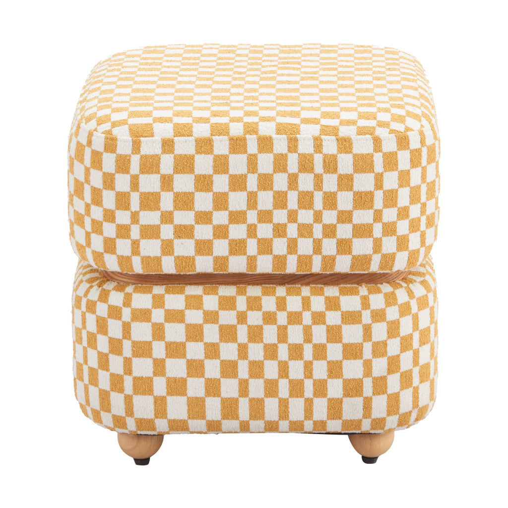 19" Natural and Yellow Fabric Ottoman