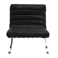 29" Black and Silver Tufted Leather and Upholstered Folding Lounge Chair
