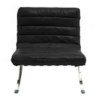 29" Black and Silver Tufted Leather and Upholstered Folding Lounge Chair