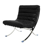 29" Black and Silver Tufted Leather and Upholstered Folding Lounge Chair