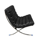 29" Black and Silver Tufted Leather and Upholstered Folding Lounge Chair