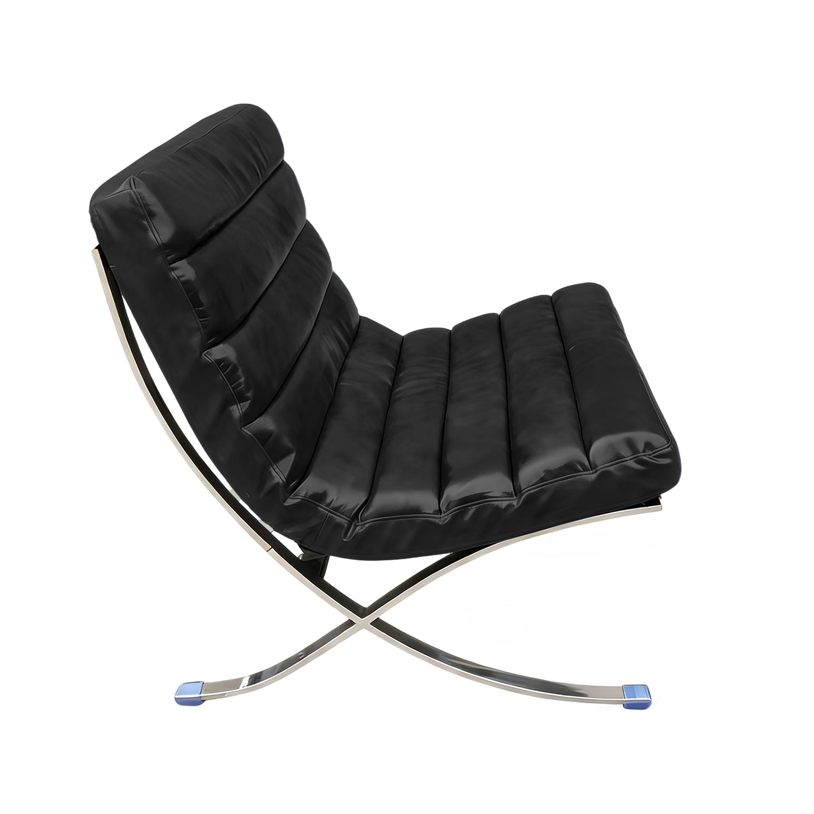 29" Black and Silver Tufted Leather and Upholstered Folding Lounge Chair