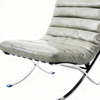 29" Gray and Silver Tufted Leather and Upholstered Folding Lounge Chair