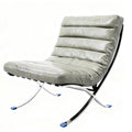29" Gray and Silver Tufted Leather and Upholstered Folding Lounge Chair