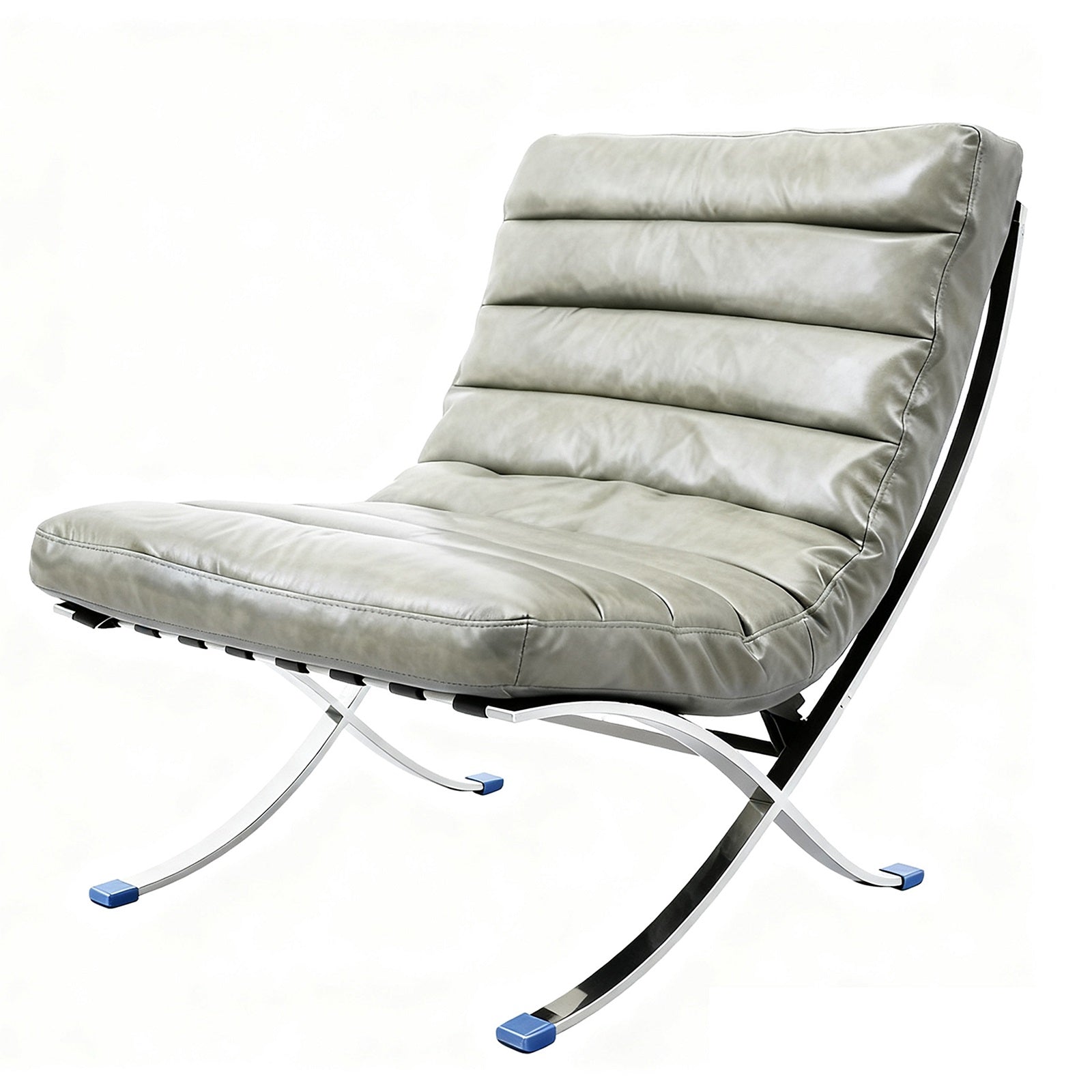 29" Gray and Silver Tufted Leather and Upholstered Folding Lounge Chair
