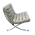 29" Gray and Silver Tufted Leather and Upholstered Folding Lounge Chair