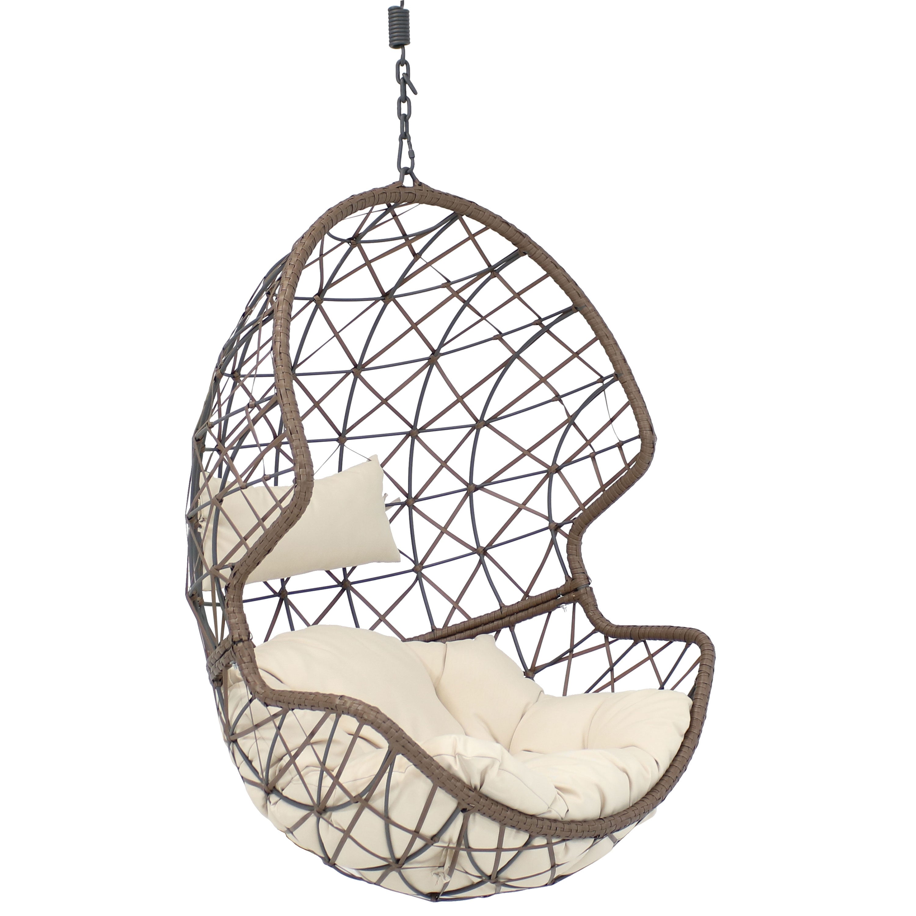 35" Beige Steel Outdoor Egg Chair