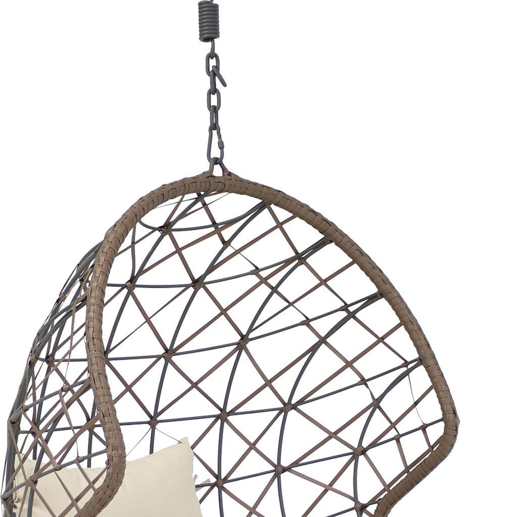 35" Beige Steel Outdoor Egg Chair