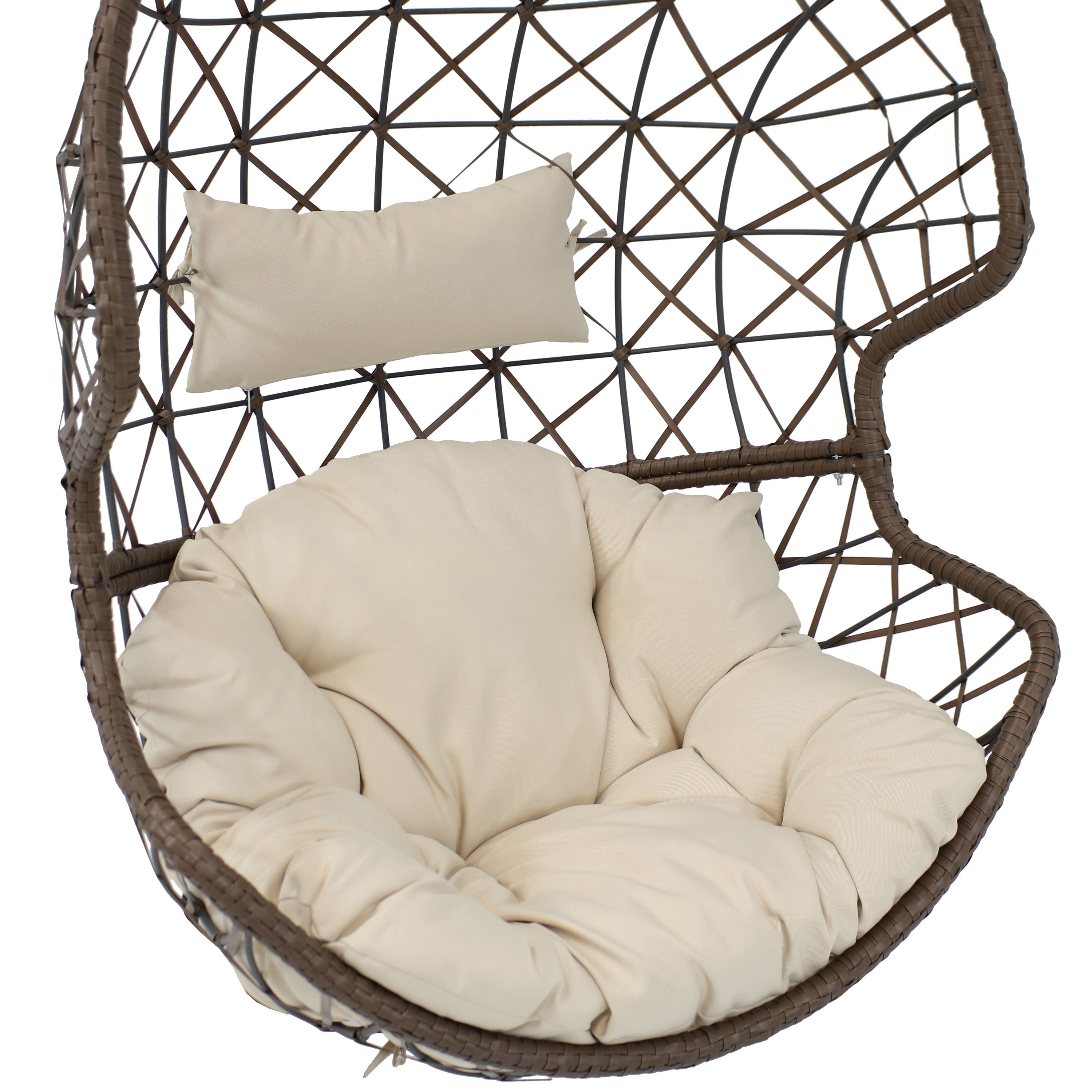 35" Beige Steel Outdoor Egg Chair