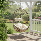 35" Beige Steel Outdoor Egg Chair