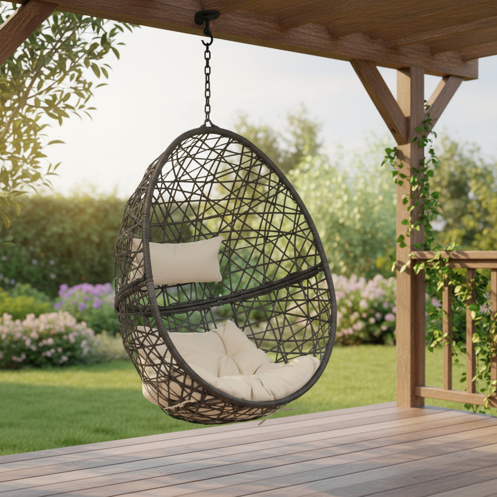 38" Beige Steel Outdoor Egg Chair